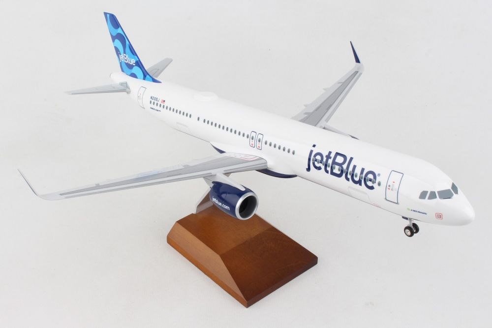 Jetblue A321NEO Ribbon W/Wood Stand & Gear (1:100)